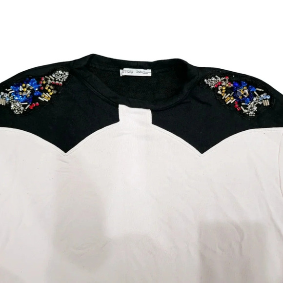 Zara W/B Collection Rhinestone Beaded Jewel White Black Sweater Dress Size S - Picture 3 of 16